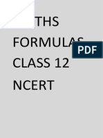 Maths Formulas Class 12