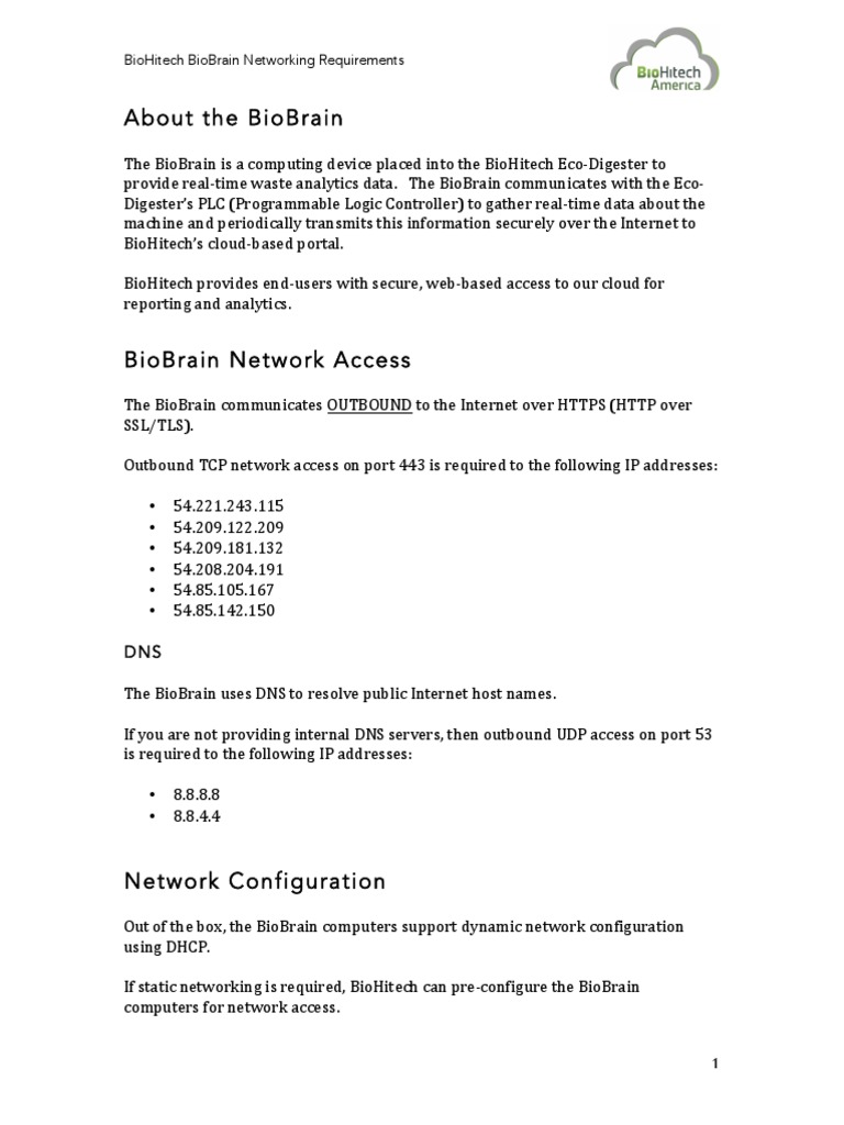 BioHitech BioBrain Network Configuration | PDF | Ip Address | Computer ...