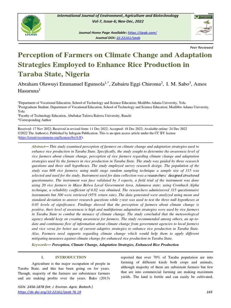 Perception of Farmers On Climate Change and Adaptation Strategies ...