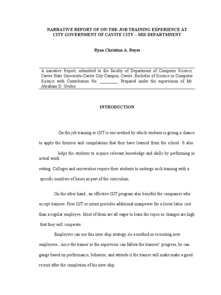 OJT Narrative Report: Cavite City MIS | PDF | Computing