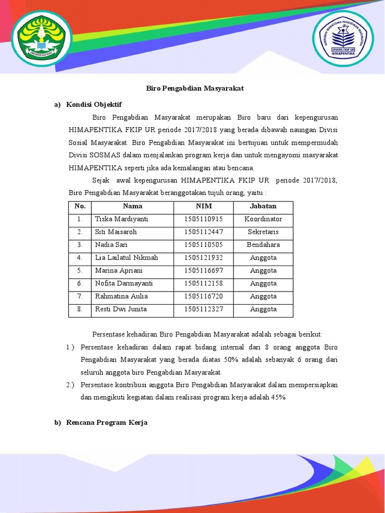 Program Kerja Biro Pengabdian Masyarakat | PDF