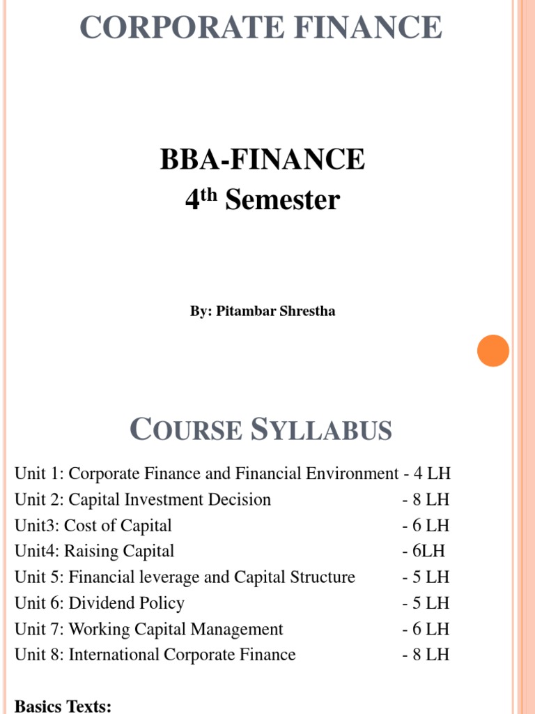 Corporate Finance Syllabus Overview | PDF | Financial Markets ...