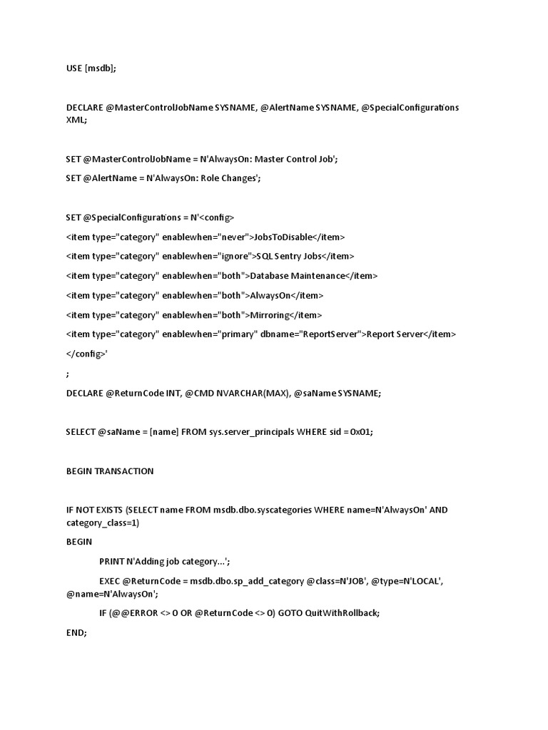 AlwaysOn Job Management Script | PDF | Computer Data | Information ...