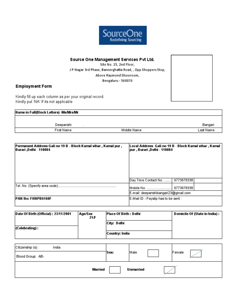 Source-Employment Form | PDF