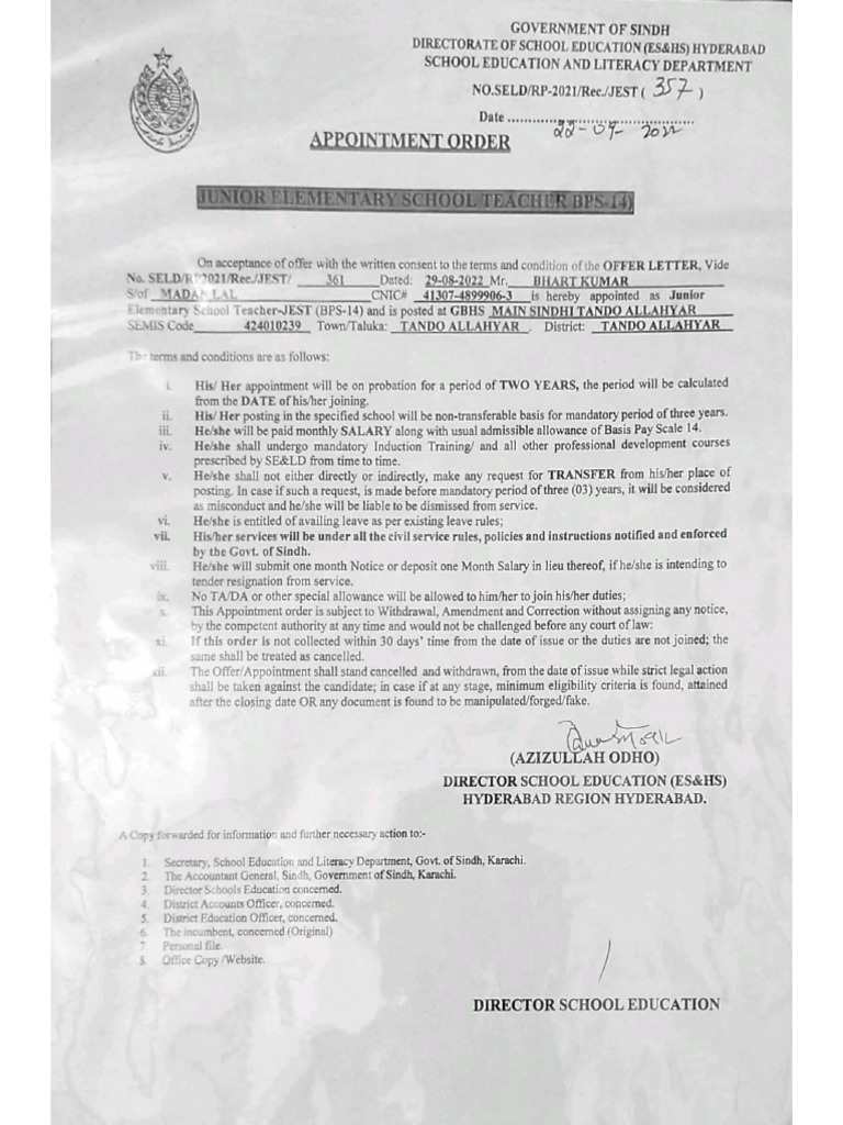 Appointment Order PDF