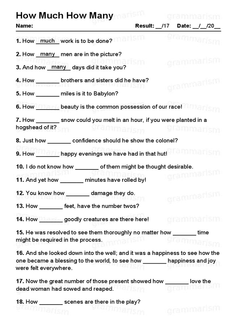Grammarism How Much How Many Test 1 1660918 | PDF