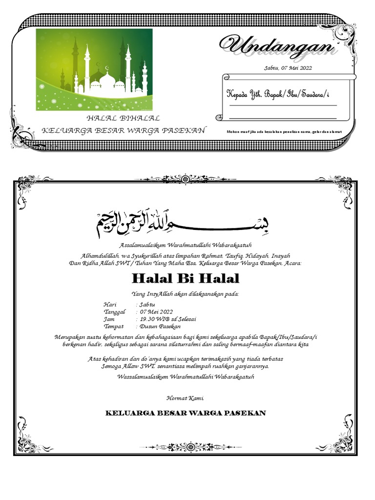Undangan Halal Bi Halal Pasekan | PDF