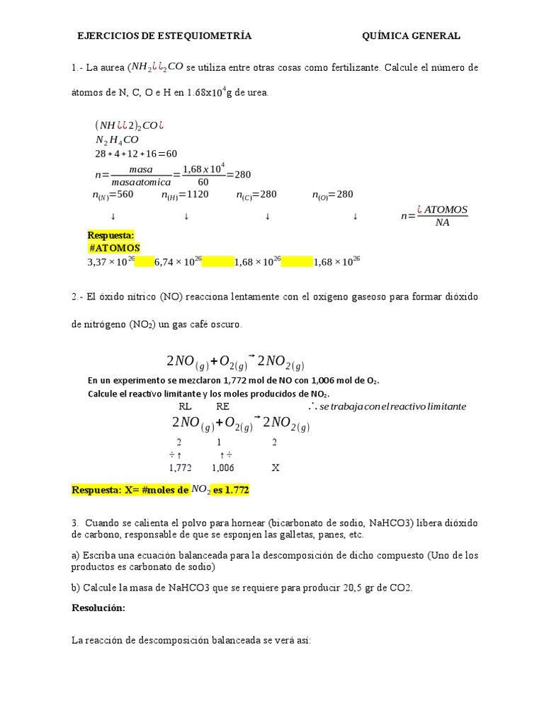 Ejercicios de Estequiometría - 1-2 - 3 - 6 - 7-8-9 | PDF | Mole (Unidad ...
