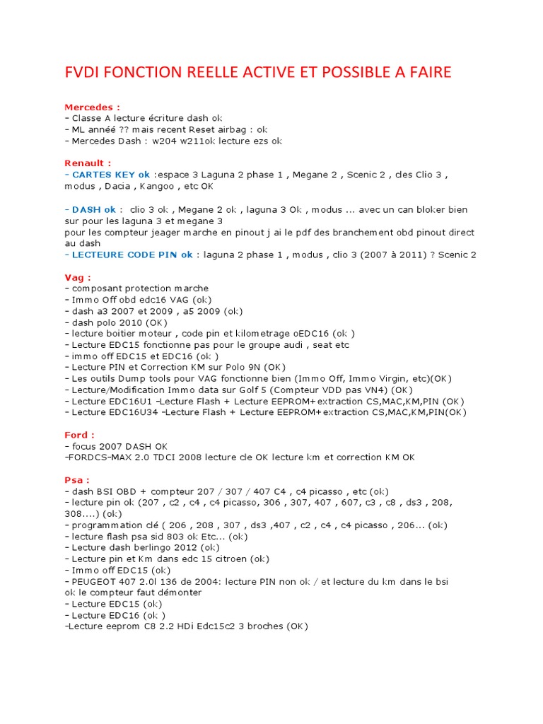 Fvdi Fonction Reelle Active Et Possible A Faire | PDF | Voitures ...