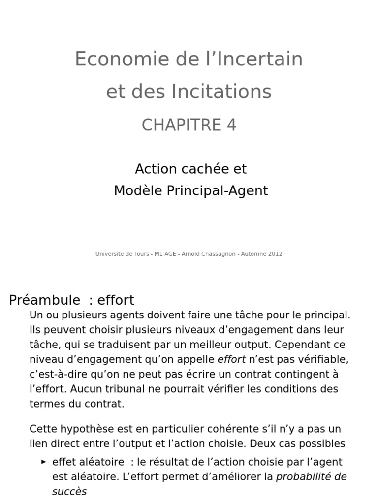 Action Cachée Et Modèle Principal-Agent - Inic4 - 2012 | PDF | Économie
