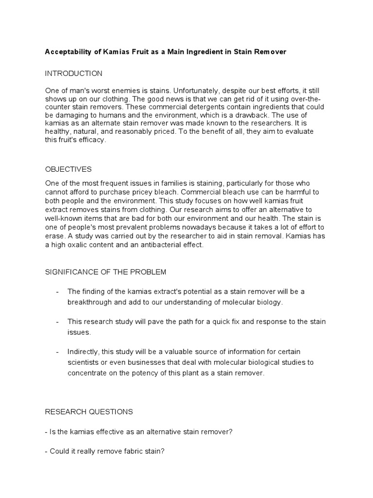 Acceptability of kamias fruit as a main ingredient in stain remover pdf