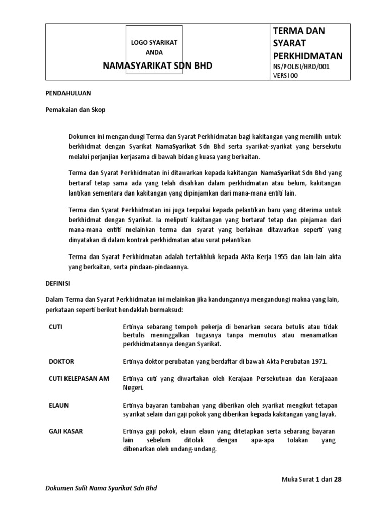 Template Polisi Syarikat PDF