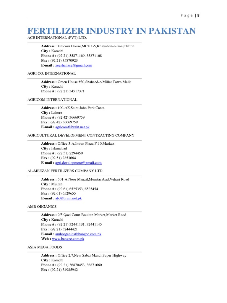 Fertilizers Ind PDF Karachi Pakistan