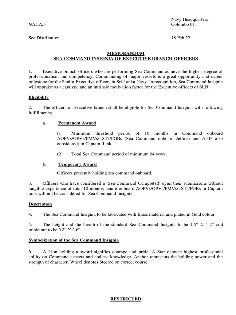 Sea Command Insignia Guidelines | PDF | Military | Military Organization