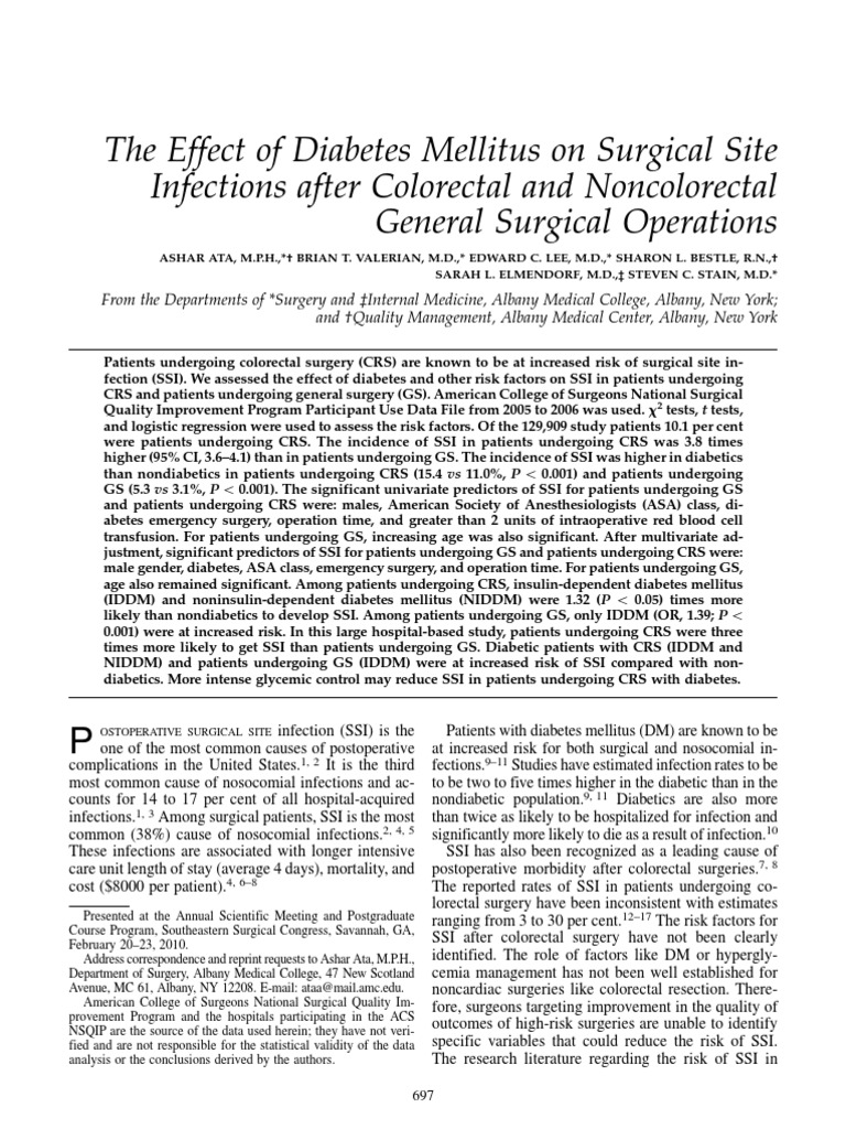 The Effect of Diabetes Mellitus On Surgical Site Infections After ...