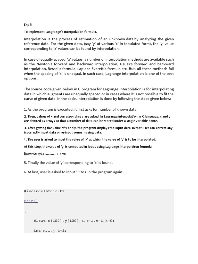 Lagrange Interpolation in C | PDF | Interpolation | Software Development