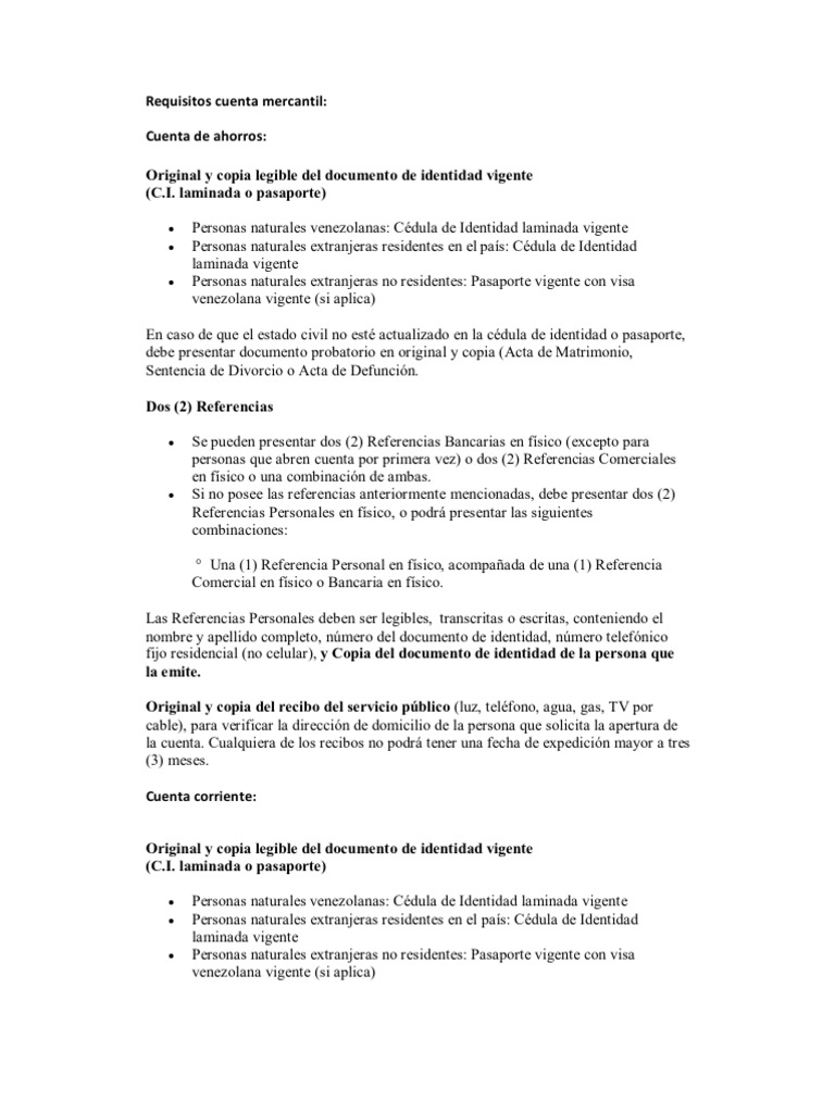 Requisitos para abrir cuenta en Banesco y Mercantil | PDF | Tarjeta de ...