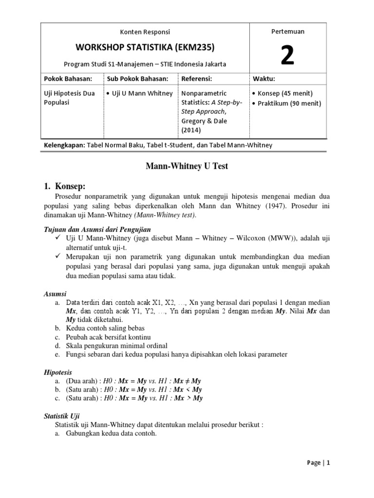 Mann Whitney U Test | PDF