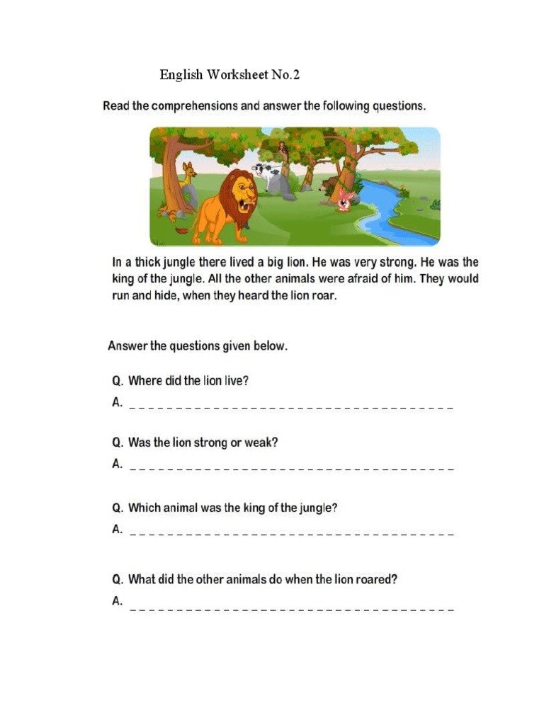 English Worksheet For Class 2