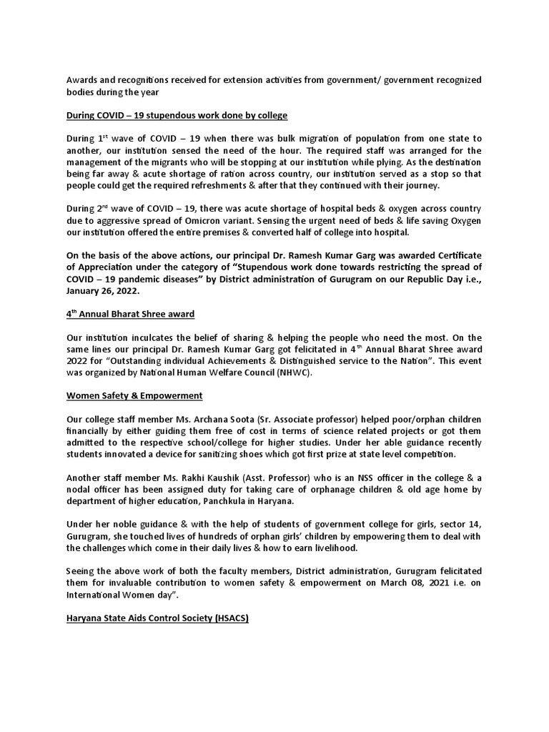 NAAC Awards Write Up | PDF | Health Sciences