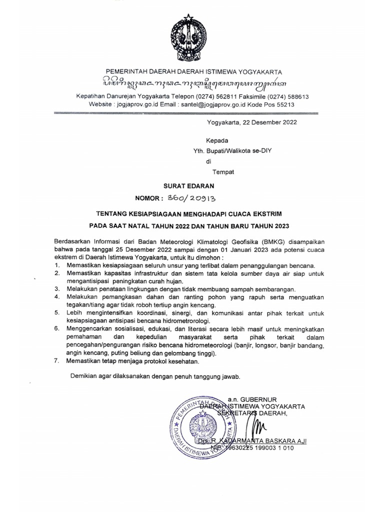 Surat Edaran Cuaca Ekstrim | PDF