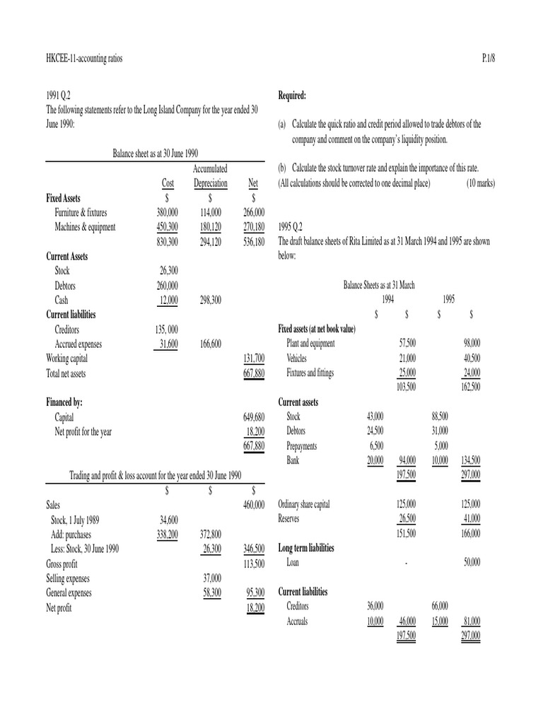 Accounting Ratios Worksheets : Solution: Igcse Accounting Ratios Questions Answers