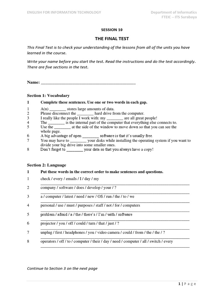 IT English Final Test Guide | PDF | Operating System | Information ...
