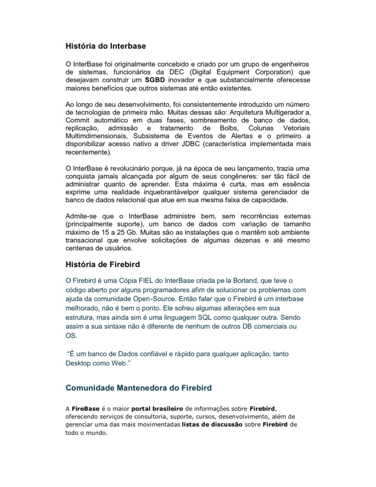 História Do Interbase | PDF