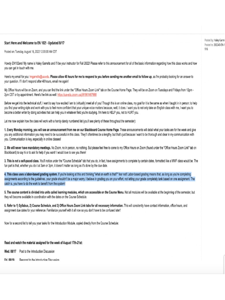 University of Alabama EN 102 LaborBased Grading PDF