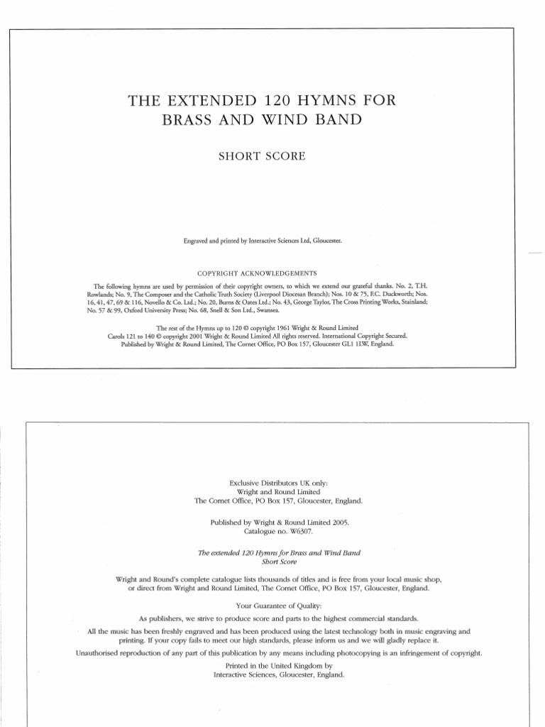 120 Hymns For Brass & Wind Band - Score | PDF
