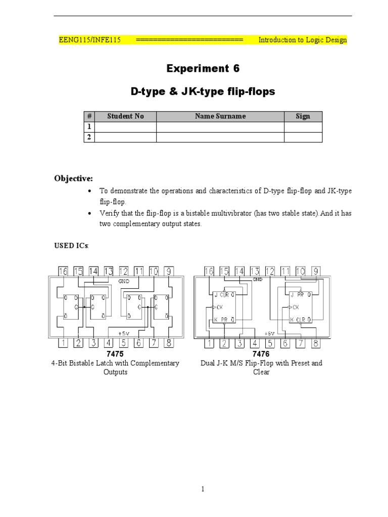 Exper6 - 2012 D-Type JK-type Flip-Flops | PDF | Computing | Electronic