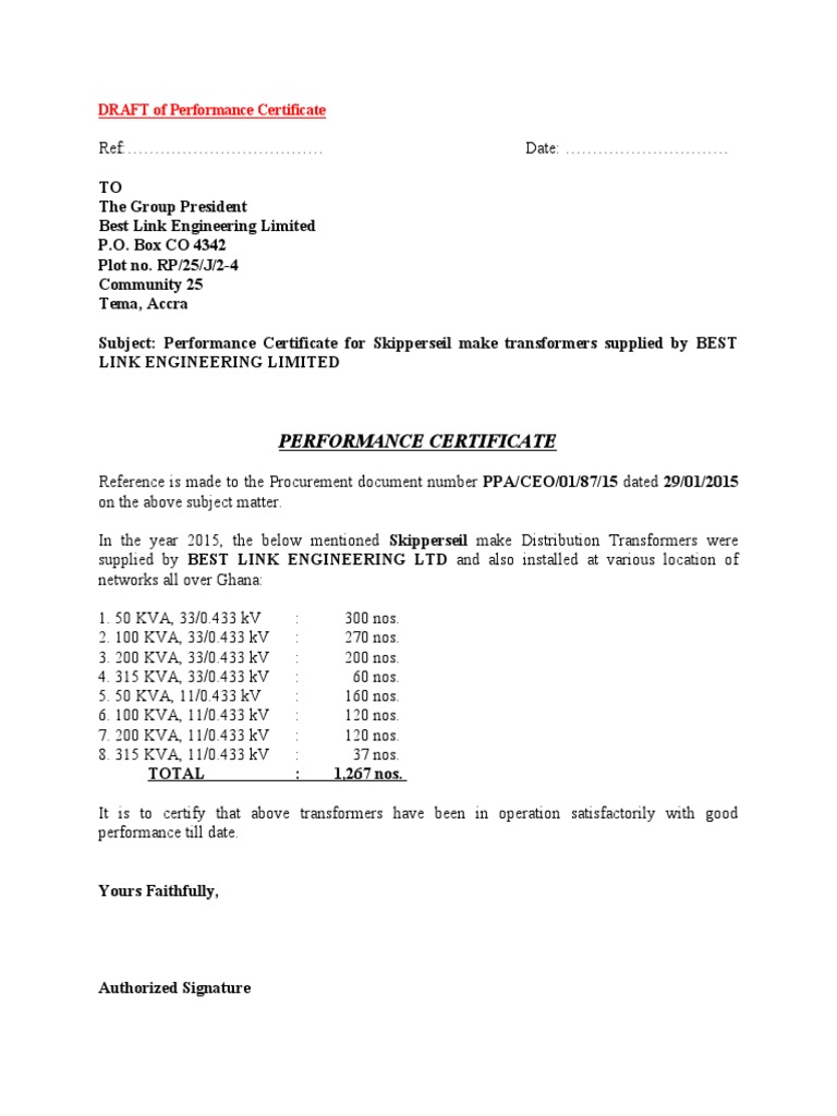 Performance Certificate for Transformers | PDF | Computers | Technology ...