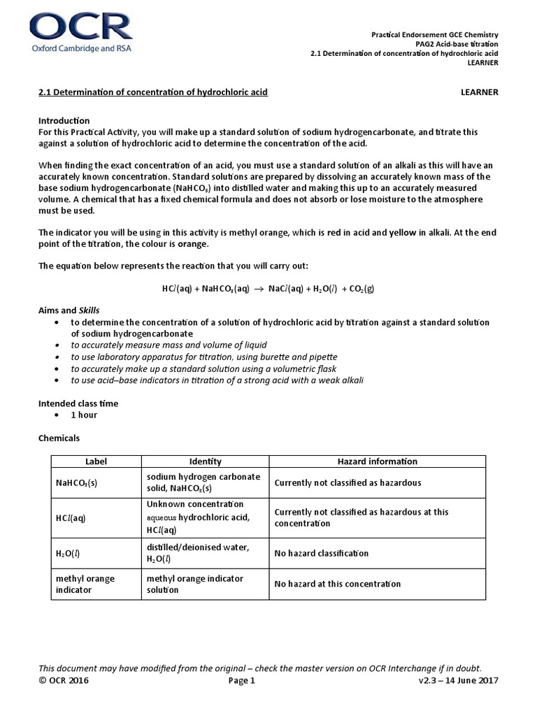 Titration Questions Ocr A Level Chemistry