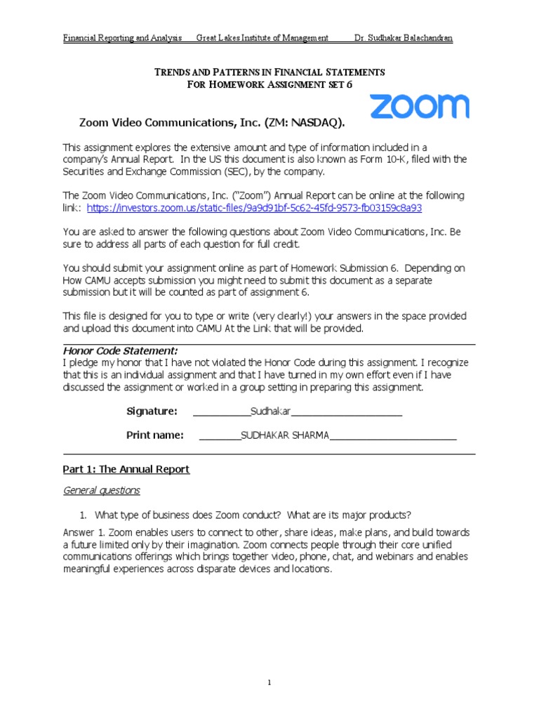 Trend in Zoom Annual Report PDF Financial Statement Stocks