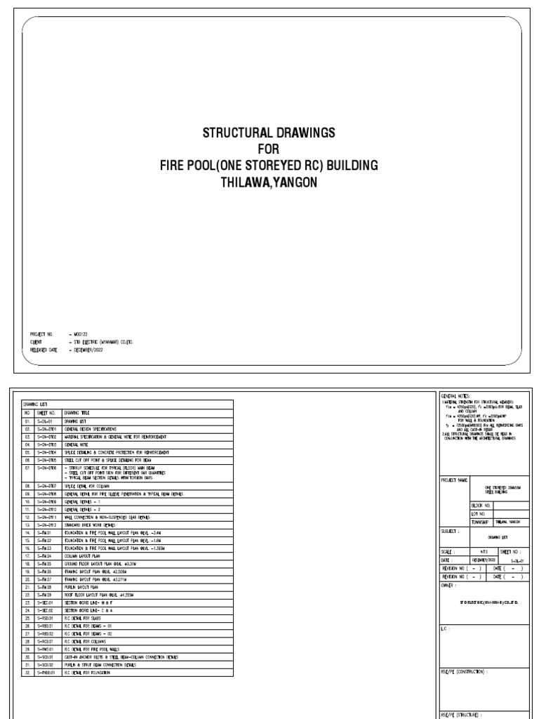 Structural Drawings for Fire Pool | PDF