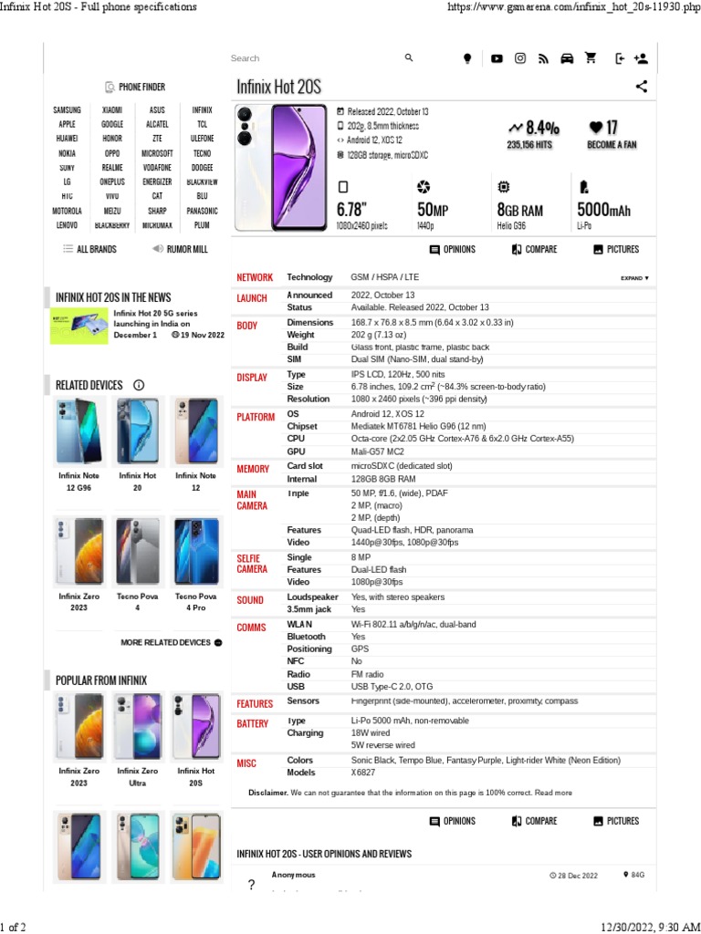 Infinix Hot 20S | PDF | Consumer Electronics | Portable Electronics