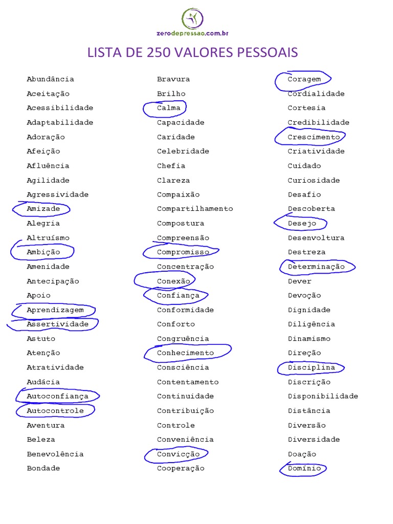 Lista de Mais de 250 Valores Pessoais - 2022 12 21 - 09 11 30 | PDF ...