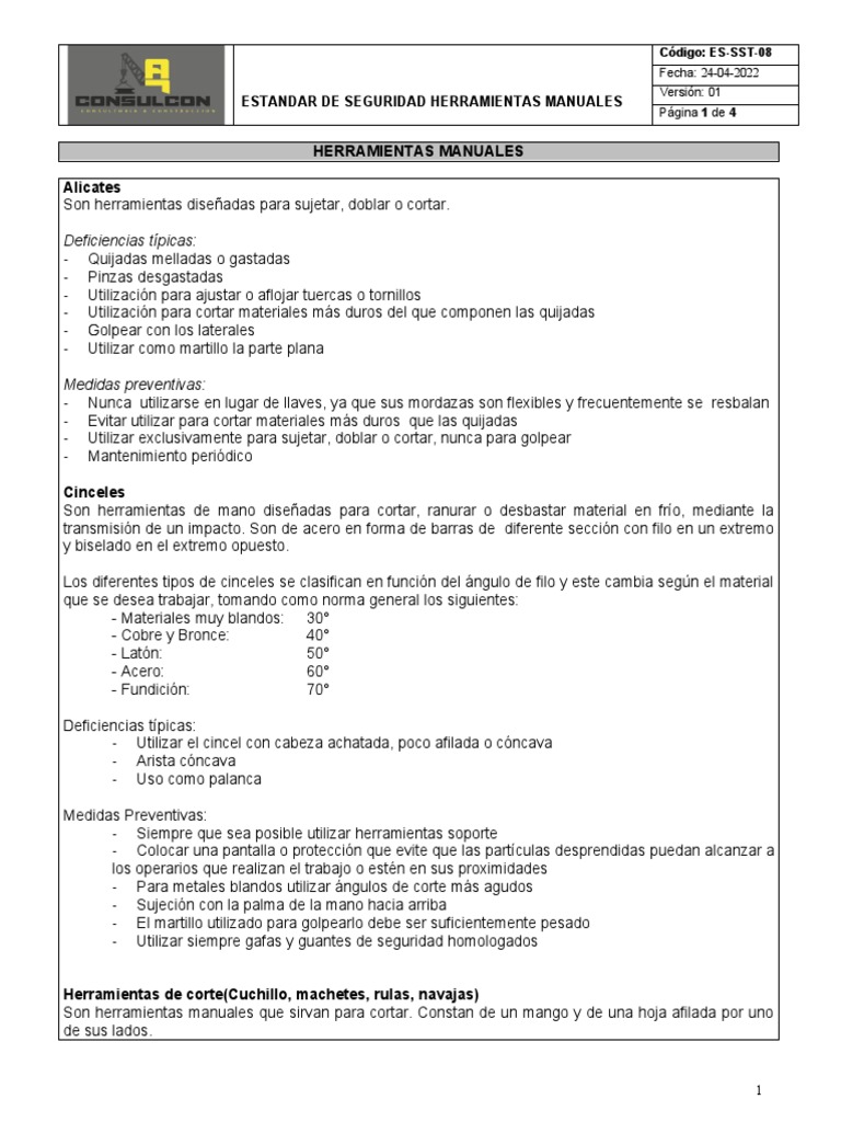 Seguridad en Herramientas Manuales | PDF | Tornillo | Herramientas