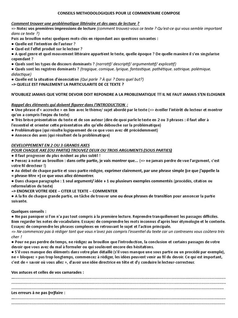 Conseils Methode Commentaire Pdf