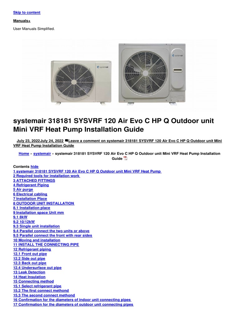 SYSVRF 120 Mini VRF Heat Pump Manual | PDF | Electrical Wiring | Vacuum