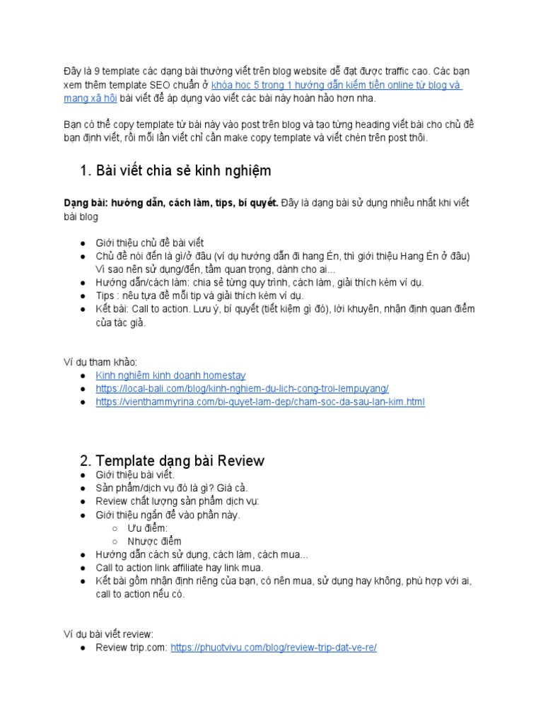 Template 10 Loại Content Blog - MXH | PDF