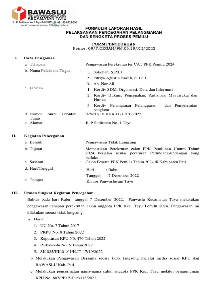 Formulir Pengawasan PPK Pemilu 2024 | PDF