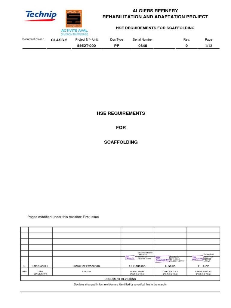 HSE Scaffolding Guidelines for Algiers Refinery | PDF | Scaffolding ...