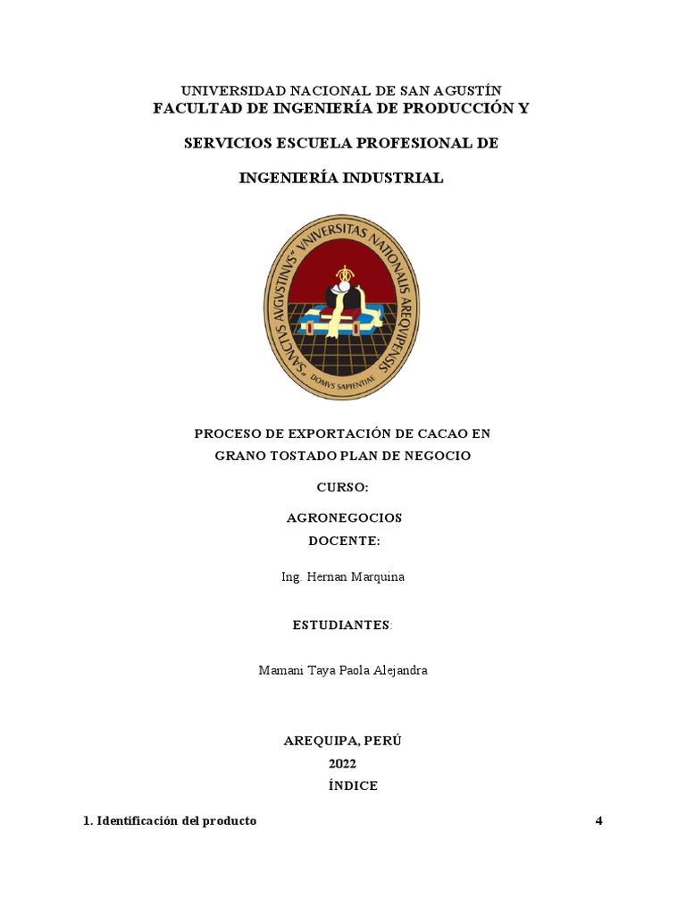 Plan De Negocio Exportacion Cacao Mamani Taya Pdf Chocolate Perú