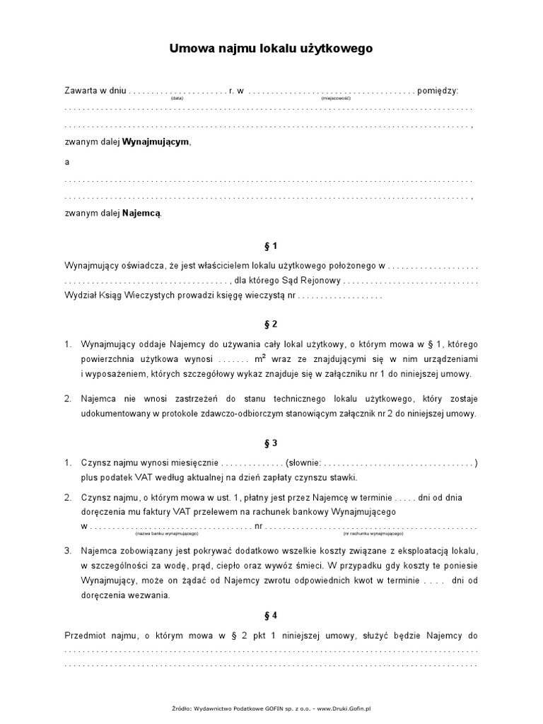 Umowa Najmu Lokalu Uzytkowego PDF
