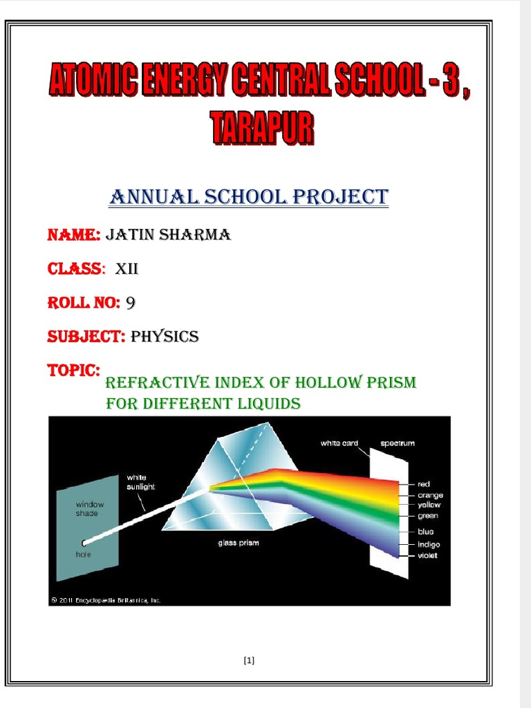 Class 12 Investigatory Project | PDF | Refraction | Refractive Index
