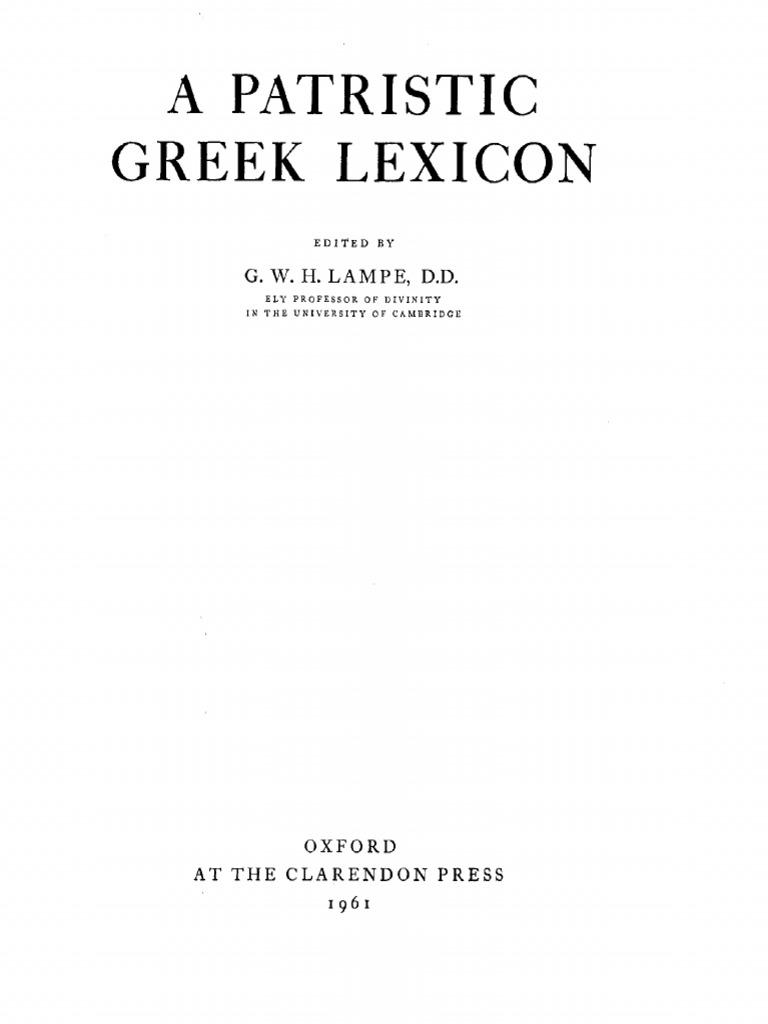 Lampe A Patristic Greek Lexicon PDF