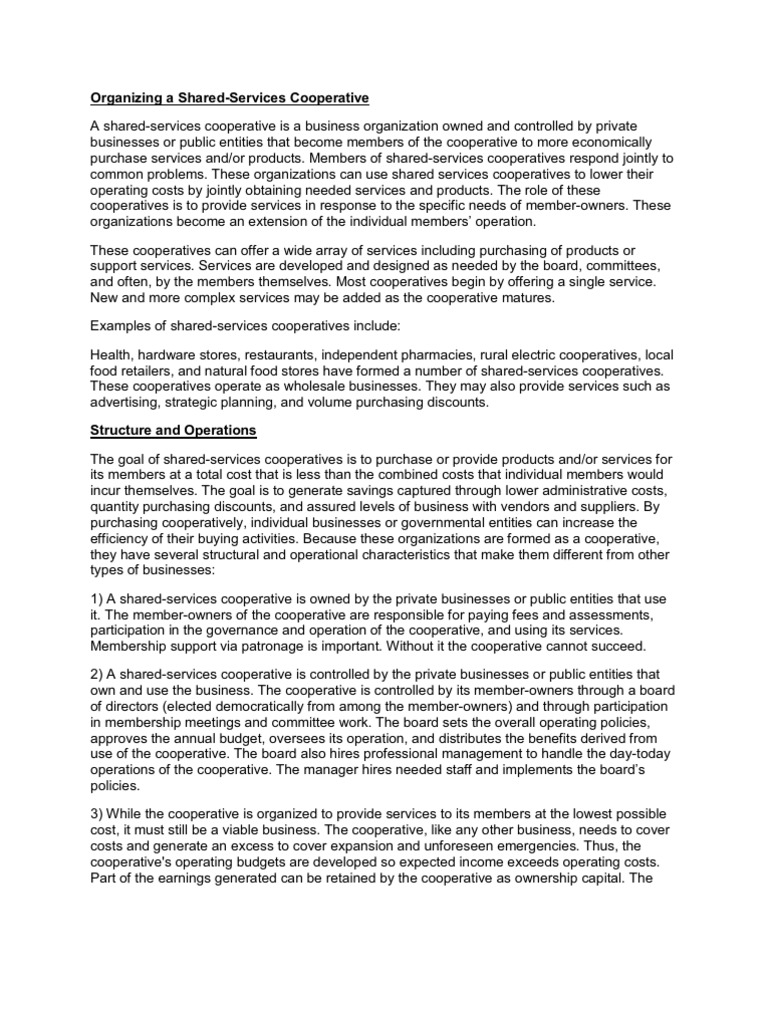 Organizing an Effective Shared-Services Cooperative: Structure ...