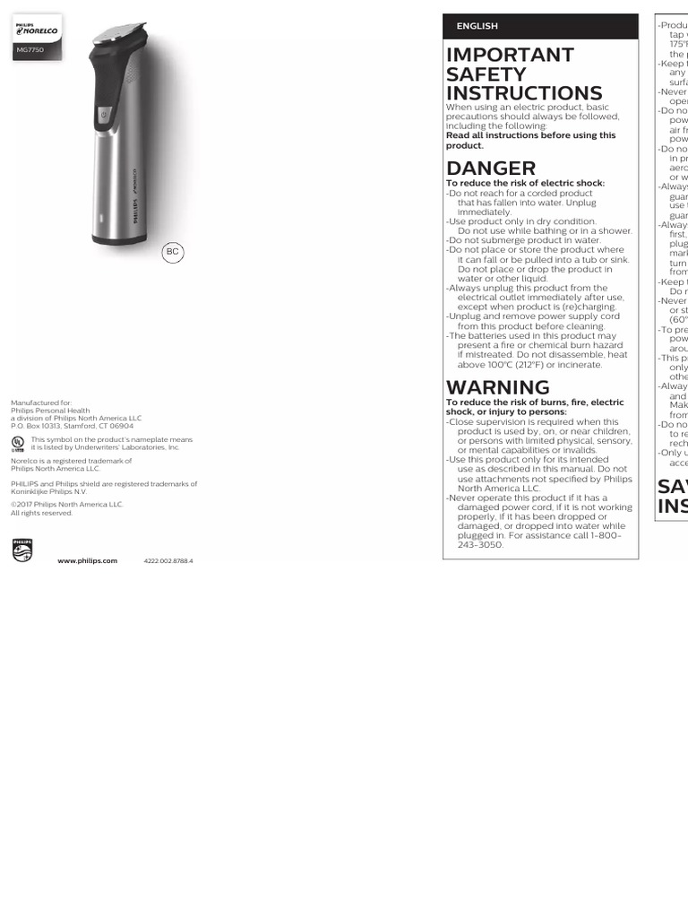 User Manual Philips MG7750 (English - 5 Pages) | PDF | Philips ...