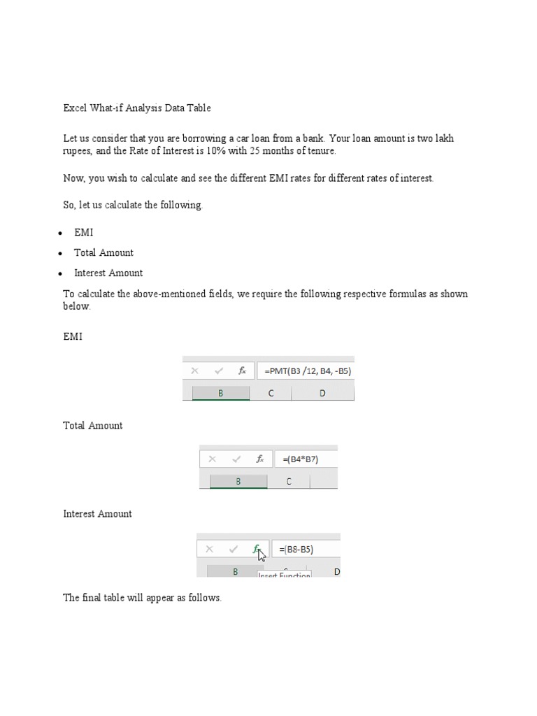 Excel What If Table